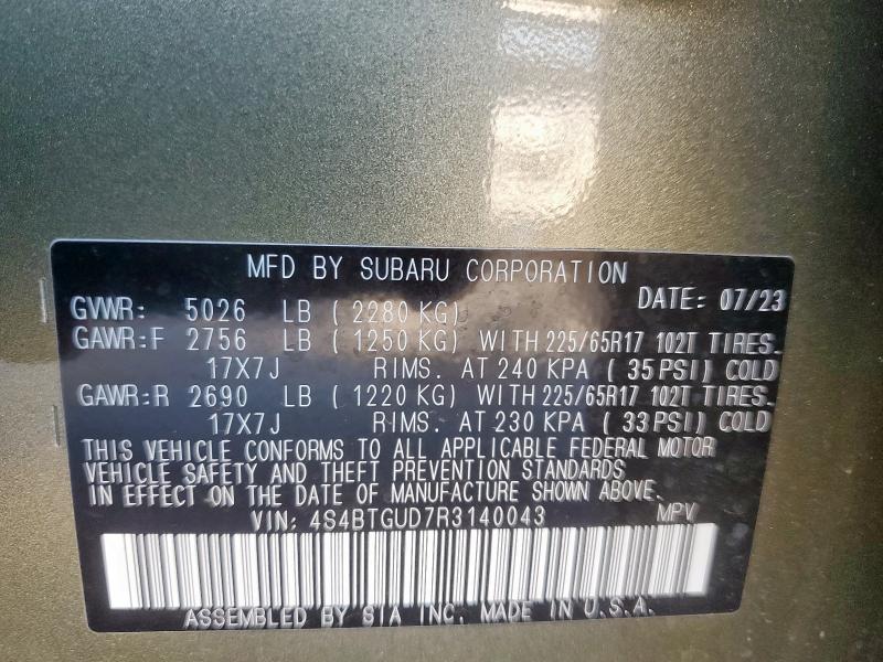 2024 SUBARU OUTBACK WI 4S4BTGUD7R3140043