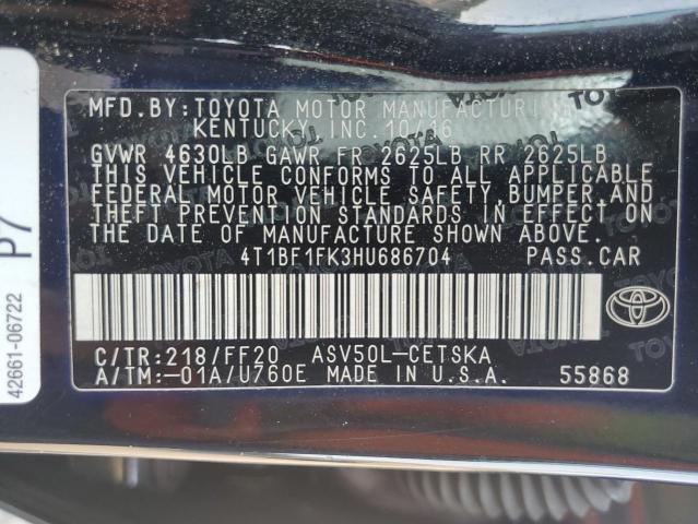2017 TOYOTA CAMRY LE - 4T1BF1FK3HU686704