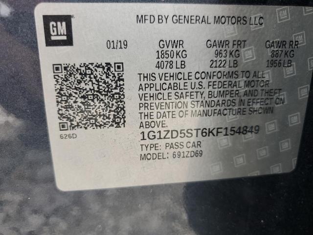 2019 CHEVROLET MALIBU LT - 1G1ZD5ST6KF154849