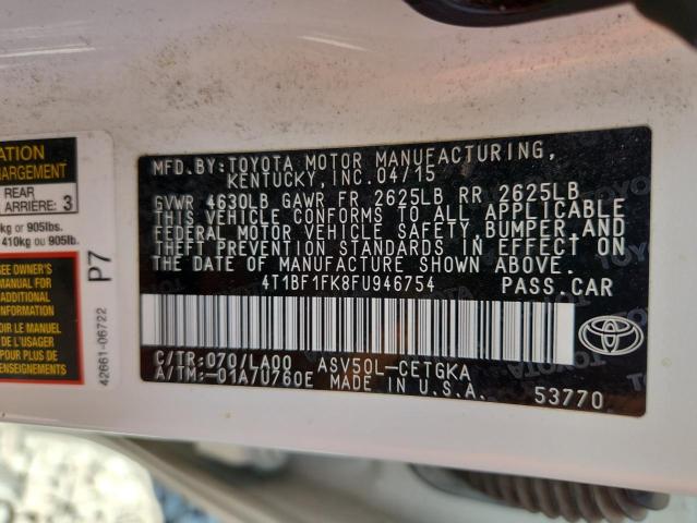 2015 TOYOTA CAMRY LE 4T1BF1FK8FU946754