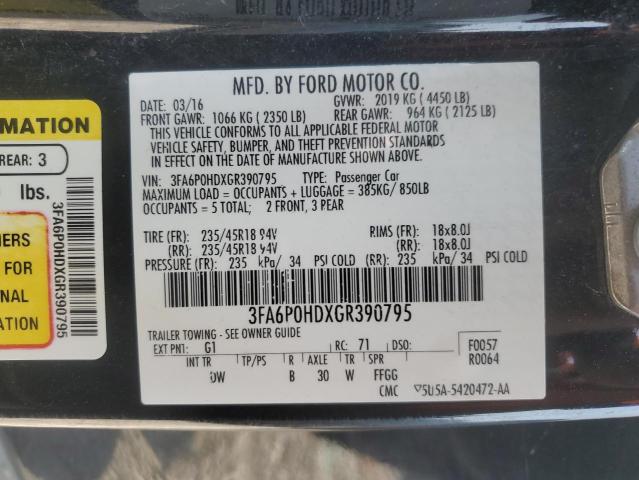 2016 FORD FUSION SE 3FA6P0HDXGR390795