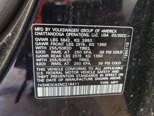 2022 VOLKSWAGEN ATLAS CROS 1V2HE2CA2NC216411