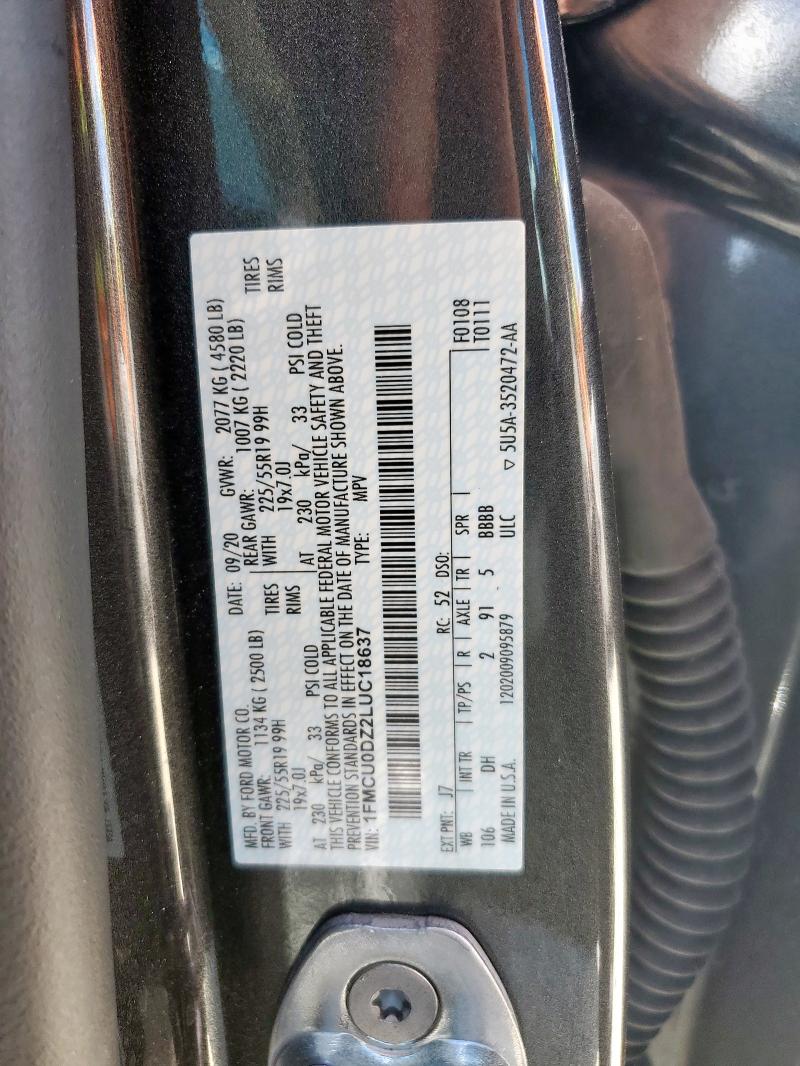 2020 FORD ESCAPE TIT - 1FMCU0DZ2LUC18637