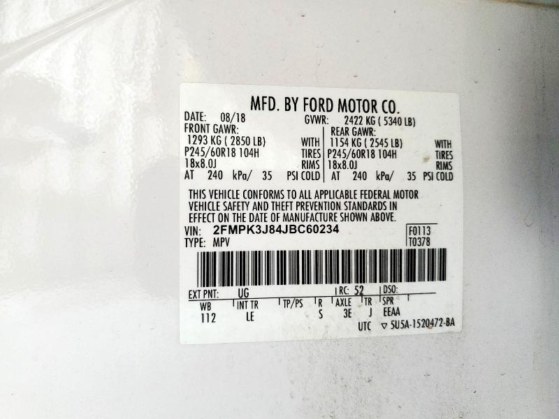 2018 FORD EDGE SEL 2FMPK3J84JBC60234