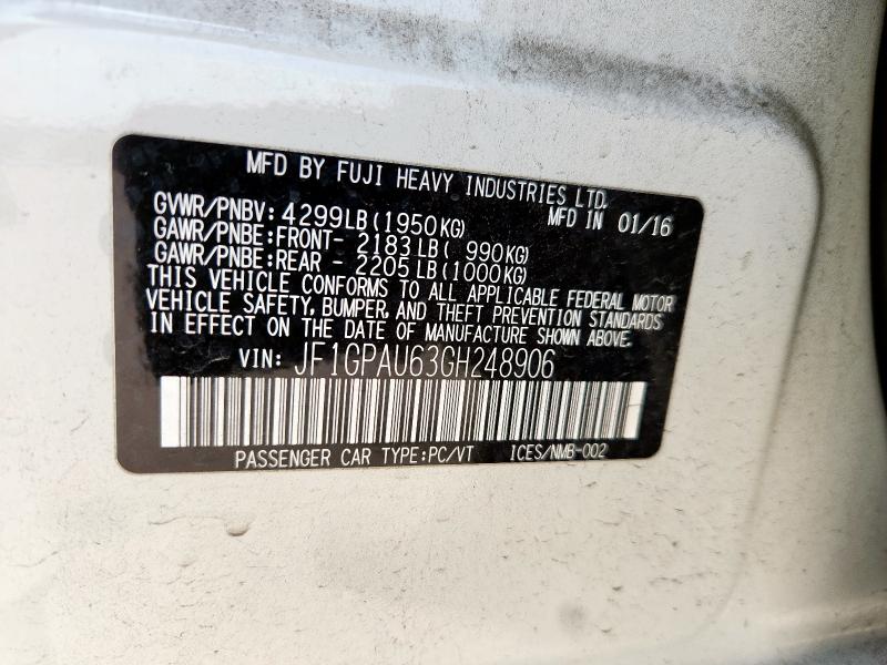 2016 SUBARU IMPREZA SP JF1GPAU63GH248906