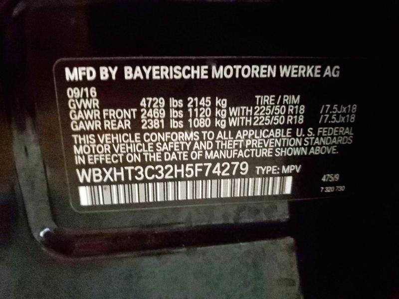 2017 BMW X1 XDRIVE2 WBXHT3C32H5F74279
