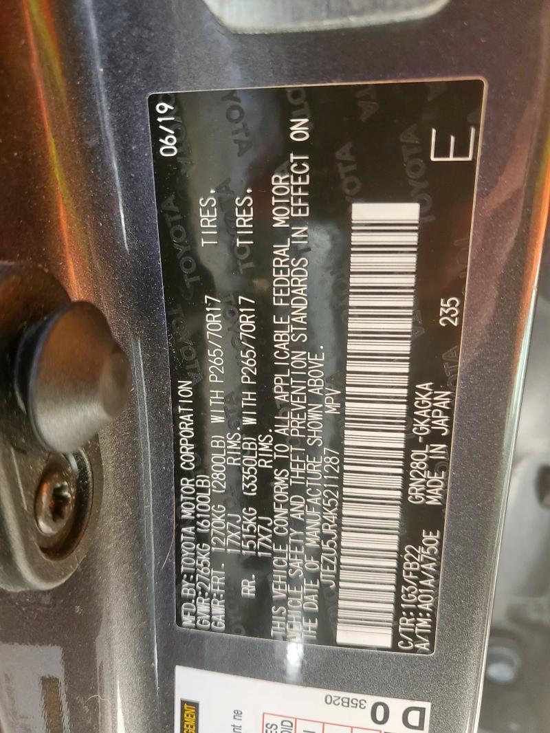 2019 TOYOTA 4RUNNER SR JTEZU5JR4K5211287