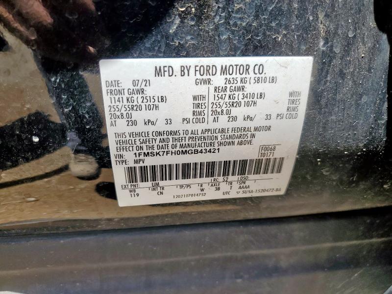 2021 FORD EXPLORER L 1FMSK7FH0MGB43421