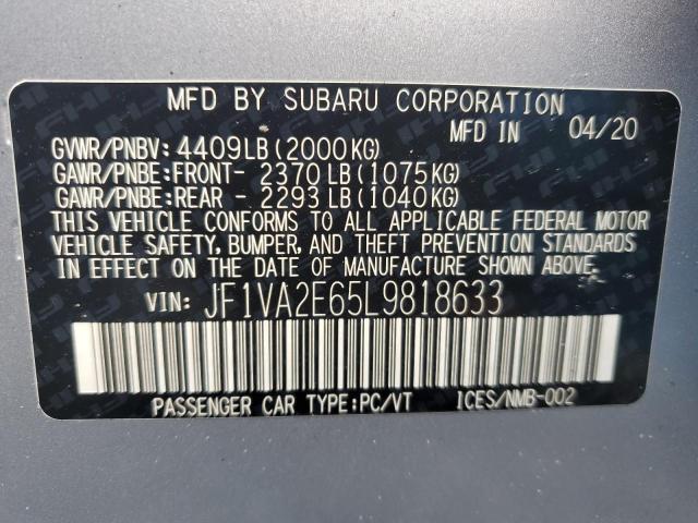 2020 SUBARU WRX STI JF1VA2E65L9818633