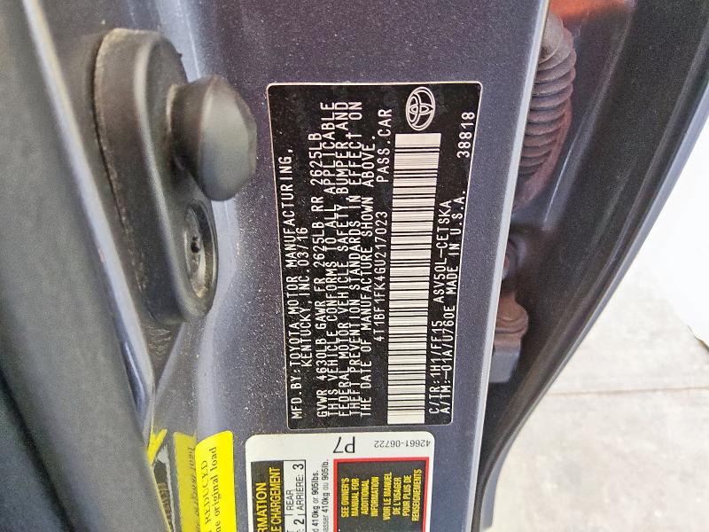 2016 TOYOTA CAMRY LE 4T1BF1FK4GU217023