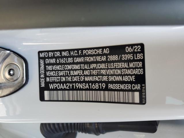 2022 PORSCHE TAYCAN WP0AA2Y19NSA16819