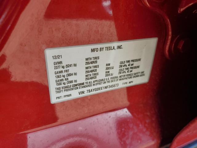 2022 TESLA MODEL Y 7SAYGDEE1NF345673