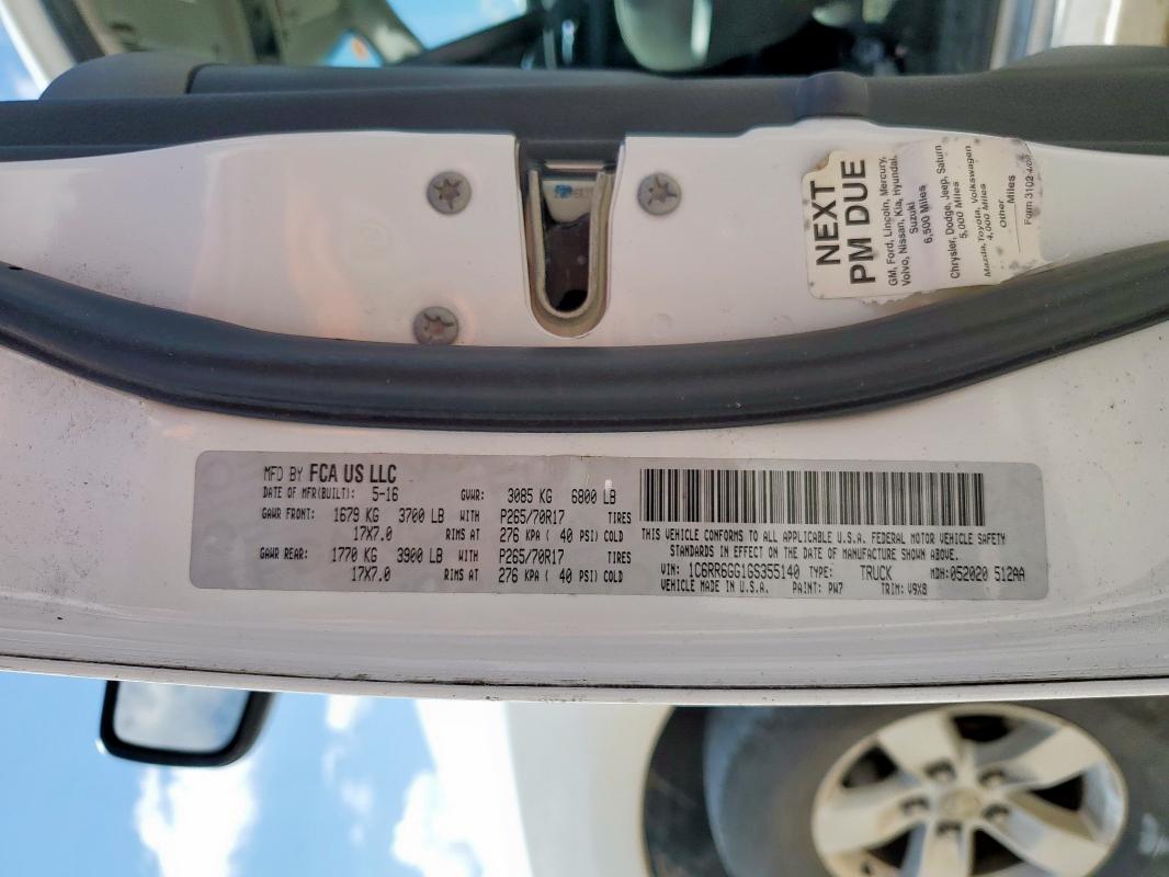 2016 RAM 1500 SLT - 1C6RR6GG1GS355140