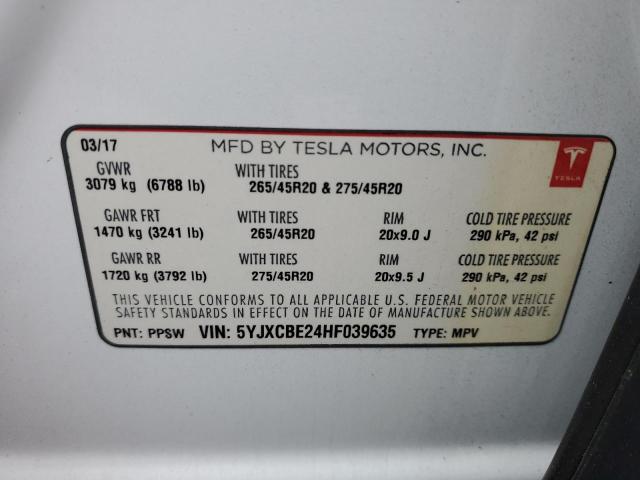 2017 TESLA MODEL X 5YJXCBE24HF039635