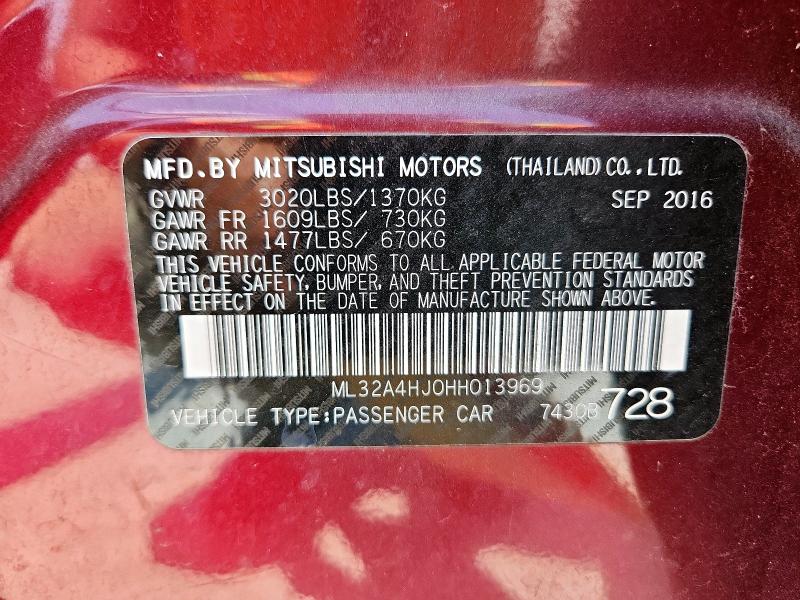 2017 MITSUBISHI MIRAGE SE ML32A4HJ0HH013969