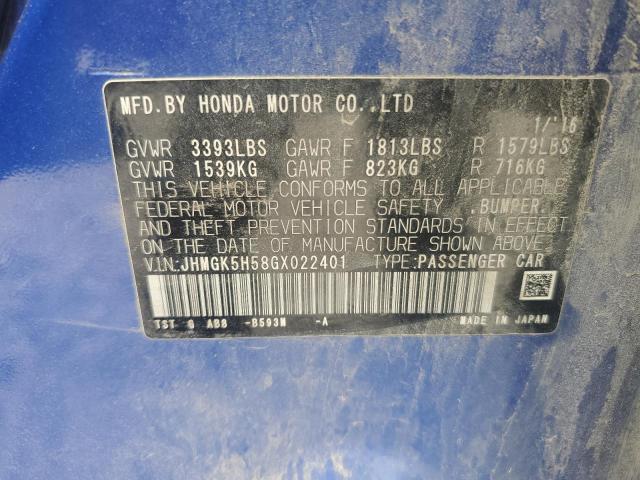 2016 HONDA FIT LX JHMGK5H58GX022401