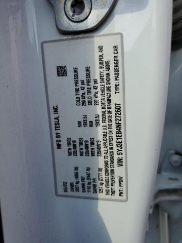 2022 TESLA MODEL 3 - 5YJ3E1EB4NF272607