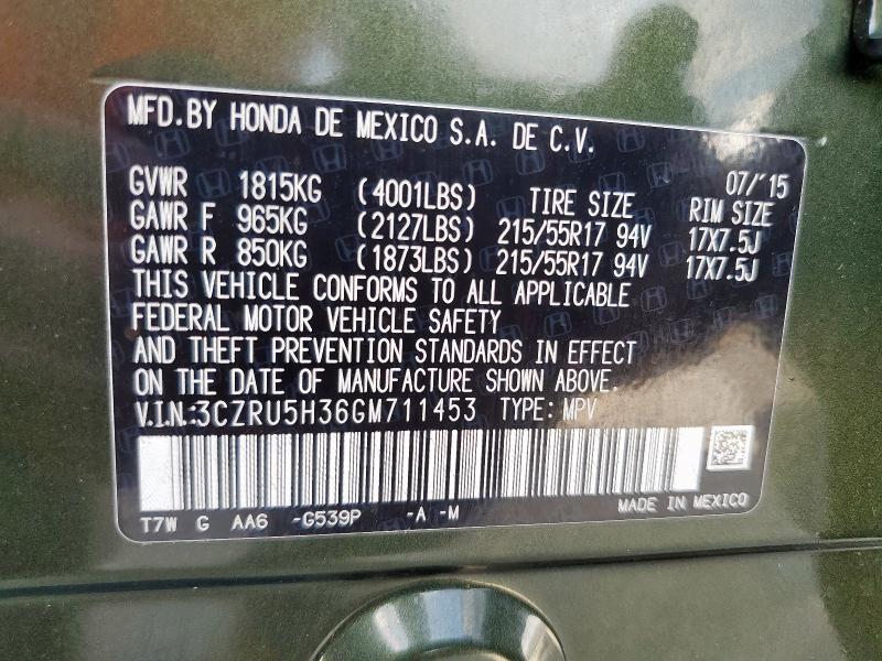 2016 HONDA HR-V LX - 3CZRU5H36GM711453