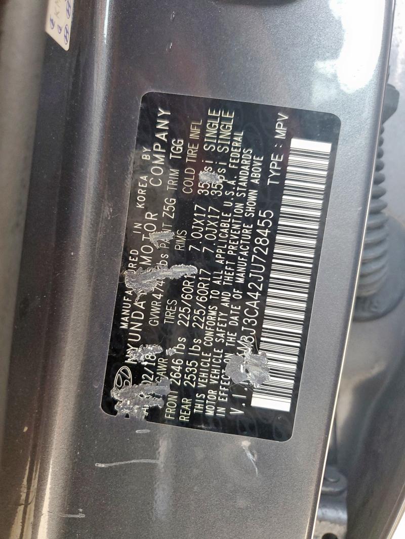 2018 HYUNDAI TUCSON SEL KM8J3CA42JU728455