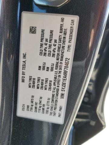 2024 TESLA MODEL 3 5YJ3E1EA4RF784672