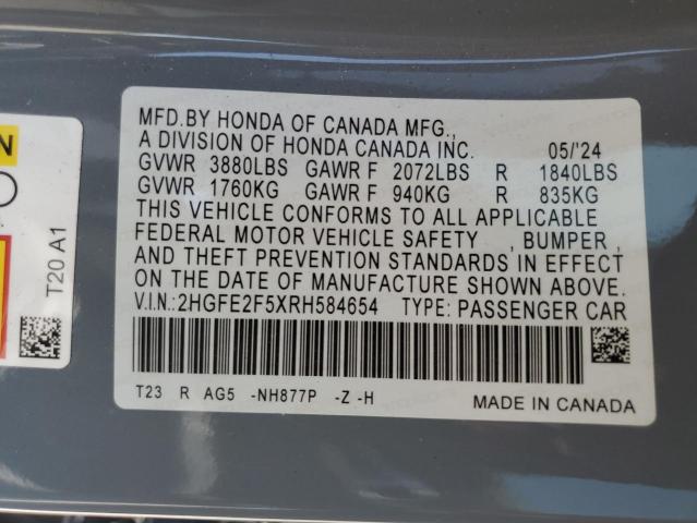 2024 HONDA CIVIC SPORT 2HGFE2F5XRH584654