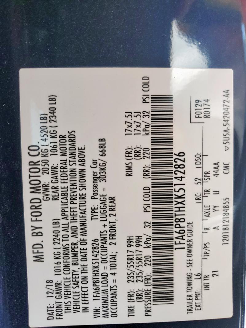 2019 FORD MUSTANG 1FA6P8THXK5142826