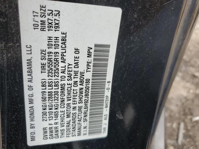 2018 HONDA ODYSSEY EL 5FNRL6H92JB050180
