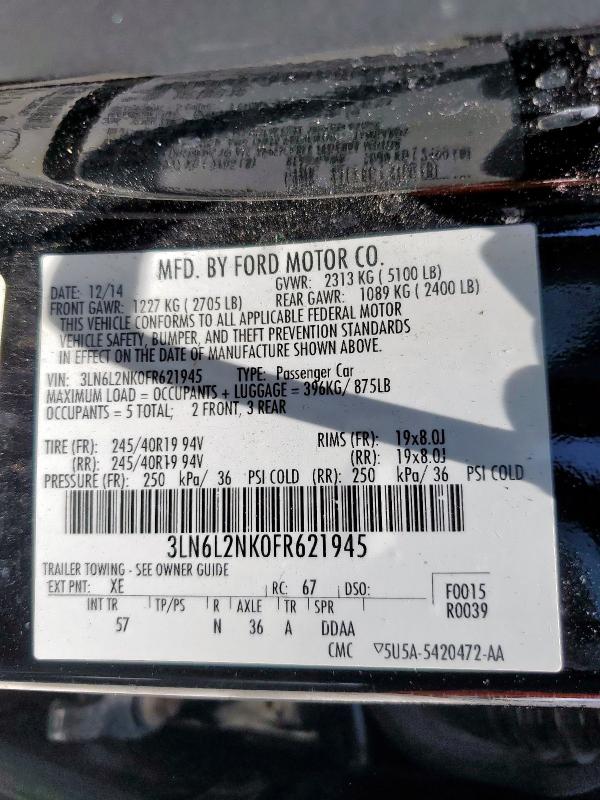 2015 LINCOLN MKZ BLACK - 3LN6L2NK0FR621945