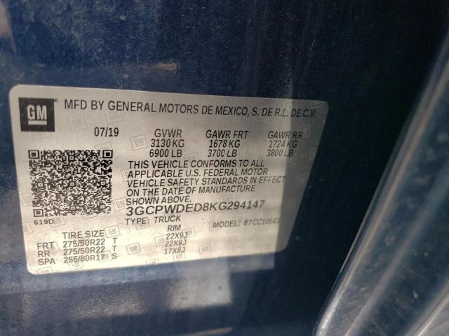 2019 CHEVROLET SILVERADO 3GCPWDED8KG294147