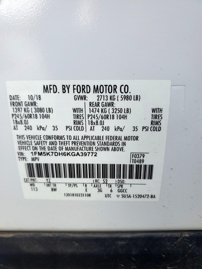 2019 FORD EXPLORER X 1FM5K7DH6KGA39772
