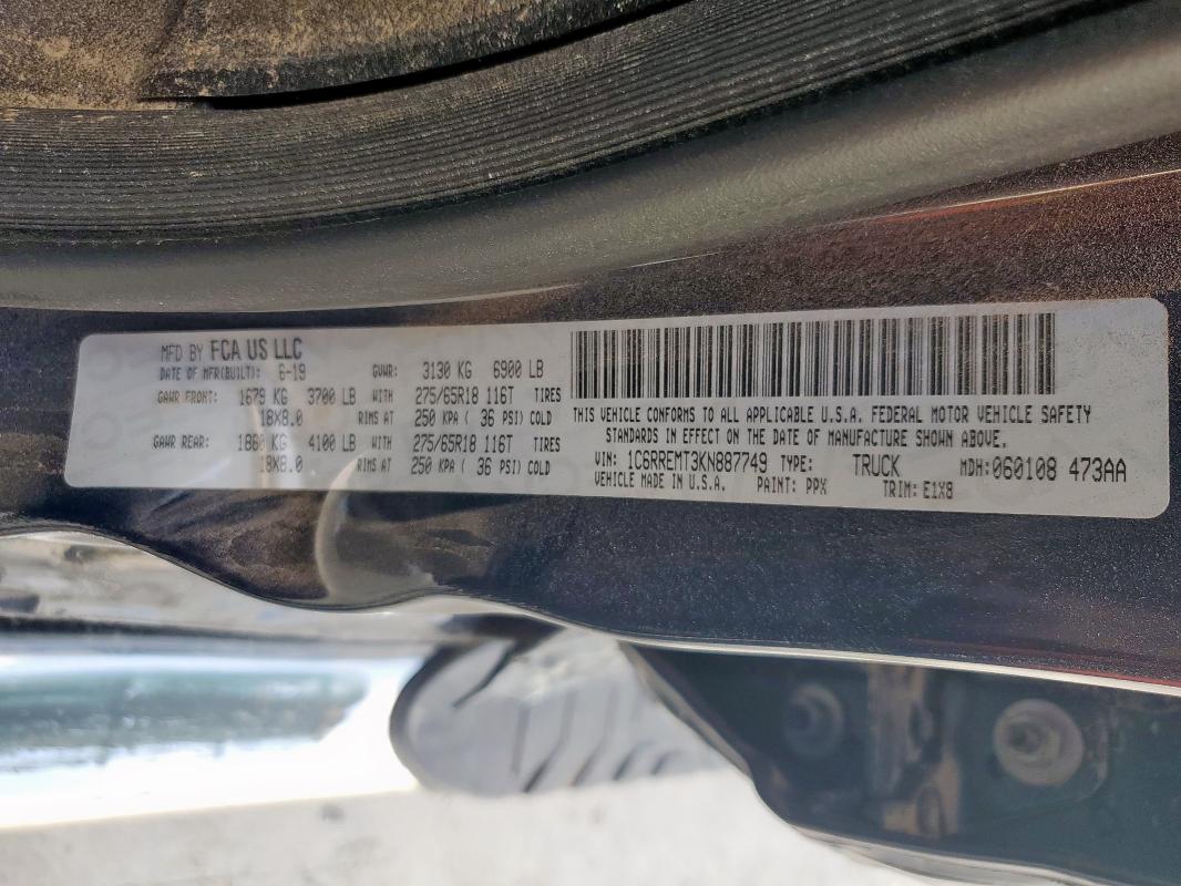 2019 RAM 1500 BIG H 1C6RREMT3KN887749