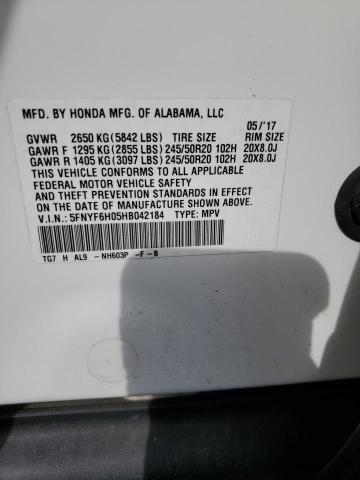 2017 HONDA PILOT ELIT - 5FNYF6H05HB042184