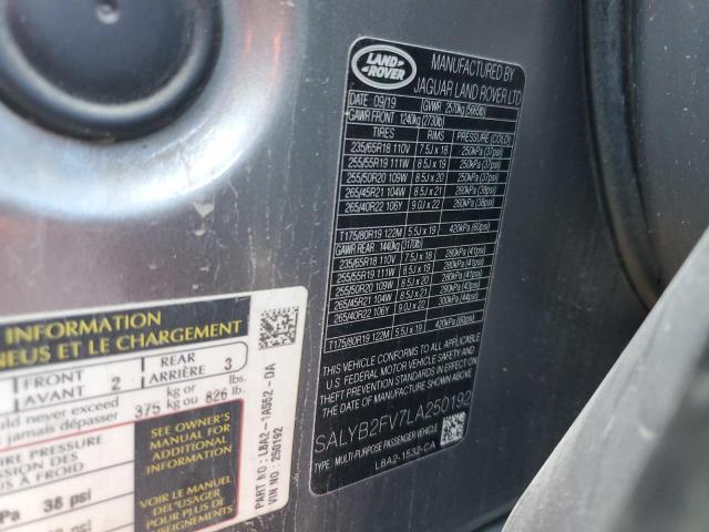 2020 LAND ROVER RANGE ROVE SALYB2FV7LA250192