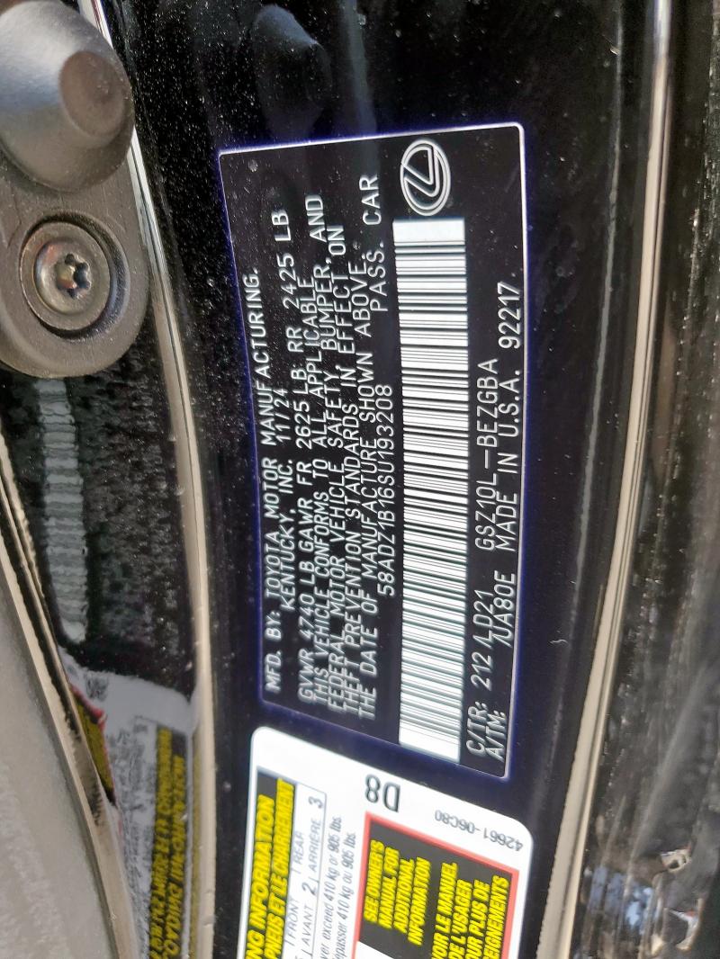 2025 LEXUS ES 350 BAS 58ADZ1B16SU193208