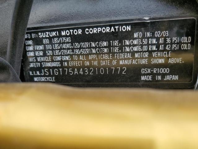 2003 SUZUKI GSX-R1000 JS1GT75A432101772