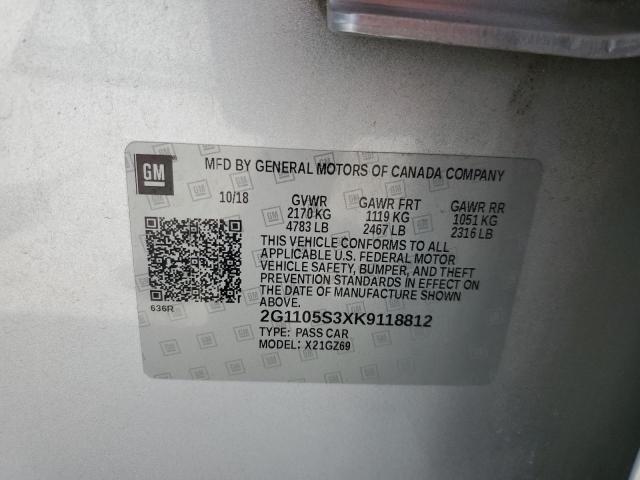 2019 CHEVROLET IMPALA PRE 2G1105S3XK9118812