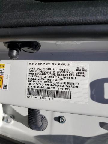 2020 HONDA PILOT ELIT 5FNYF6H02LB057136