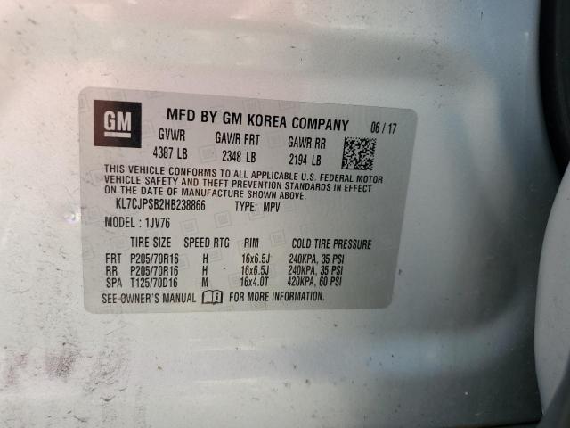2017 CHEVROLET TRAX LT KL7CJPSB2HB238866