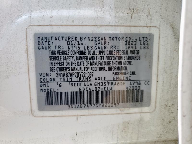 2016 NISSAN SENTRA S - 3N1AB7AP7GY221097