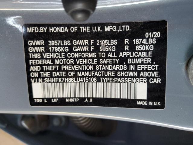 2020 HONDA CIVIC EXL SHHFK7H86LU415108