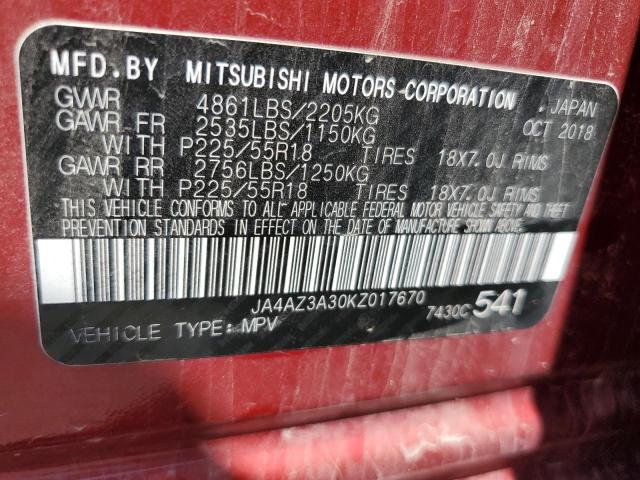 2019 MITSUBISHI OUTLANDER JA4AZ3A30KZ017670