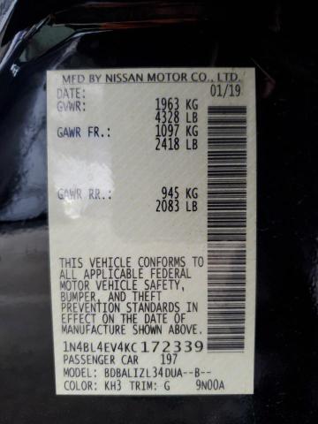 2019 NISSAN ALTIMA SL 1N4BL4EV4KC172339