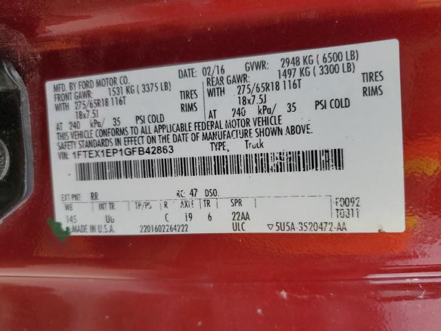 2016 FORD F150 SUPER - 1FTEX1EP1GFB42863