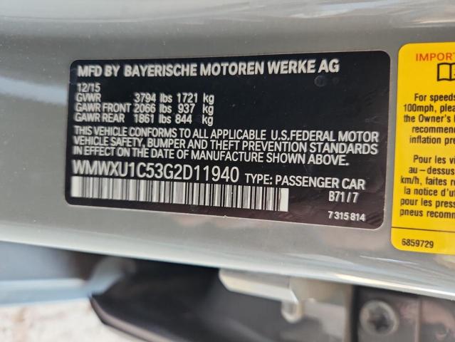 2016 MINI COOPER WMWXU1C53G2D11940