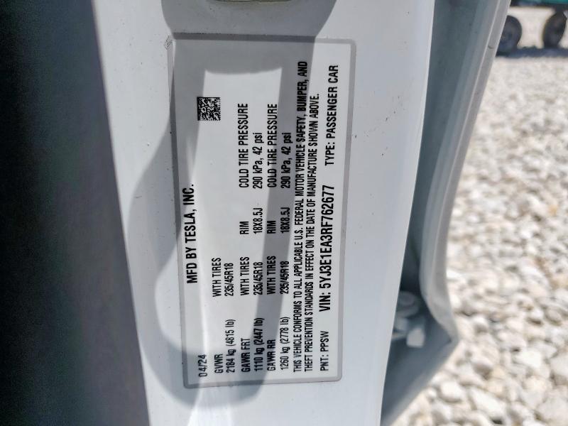 2024 TESLA MODEL 3 5YJ3E1EA3RF762677