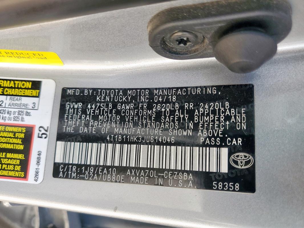 2018 TOYOTA CAMRY L - 4T1B11HK3JU614046