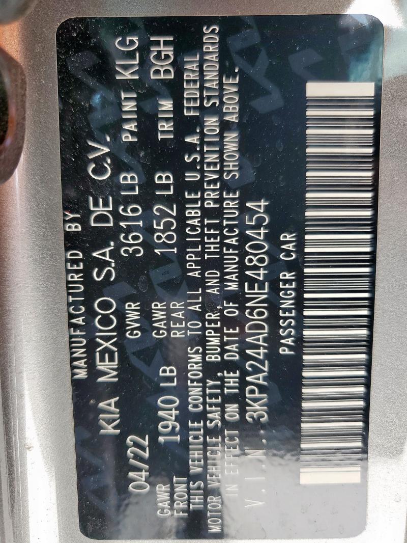2022 KIA RIO LX 3KPA24AD6NE480454