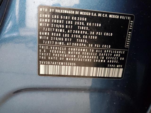 2019 VOLKSWAGEN TIGUAN SE - 3VV3B7AX1KM152835