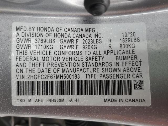 2021 HONDA CIVIC LX 2HGFC2F67MH500183