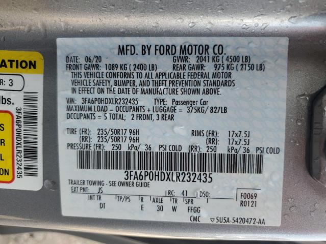 2020 FORD FUSION SE - 3FA6P0HDXLR232435